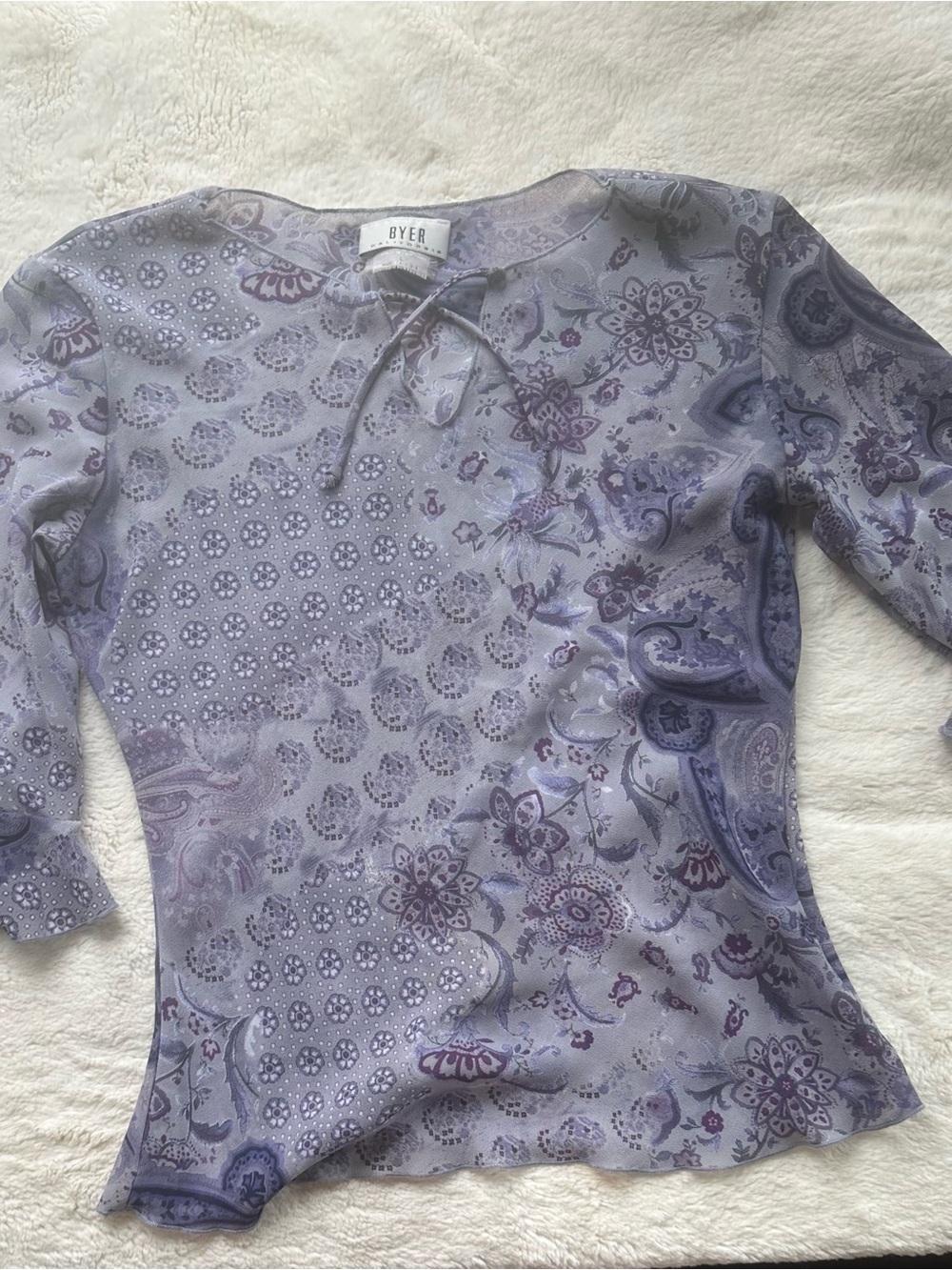 Y2K VINTAGE Purple Floral & Paisley Blouse with Bell Sleeves 🪻